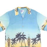 RJC Mens Blue Hawaiian Cotton Shirt L Tropical Palm Tree Print Casual