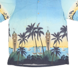 RJC Mens Blue Hawaiian Cotton Shirt L Tropical Palm Tree Print Casual