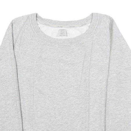 CALVIN KLEIN Womens Grey Sweatshirt Crew Neck S Logo Trim Pullover Cotton Blend
