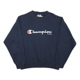 CHAMPION Mens Navy Blue Crew Neck S Cotton Blend Logo Sweatshirt Casual