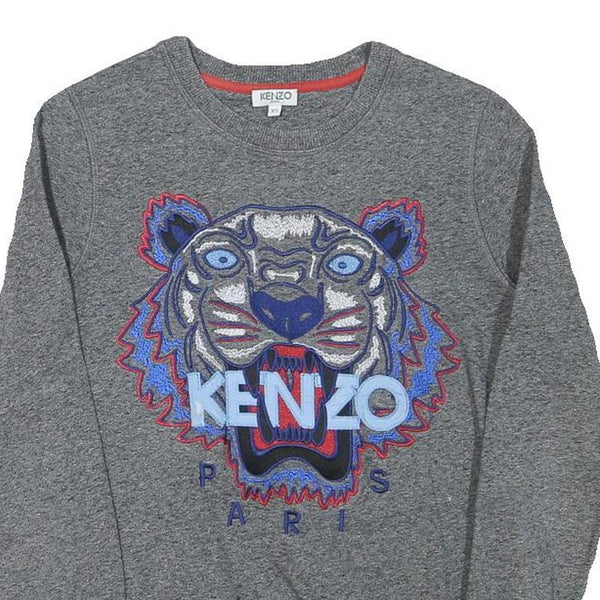 KENZO Mens Grey Cotton Blend Crew Neck XS Embroidered Tiger Sweatshirt