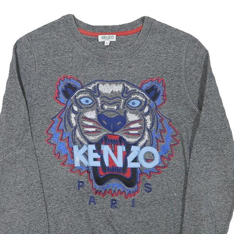 KENZO Mens Grey Cotton Blend Crew Neck XS Embroidered Tiger Sweatshirt
