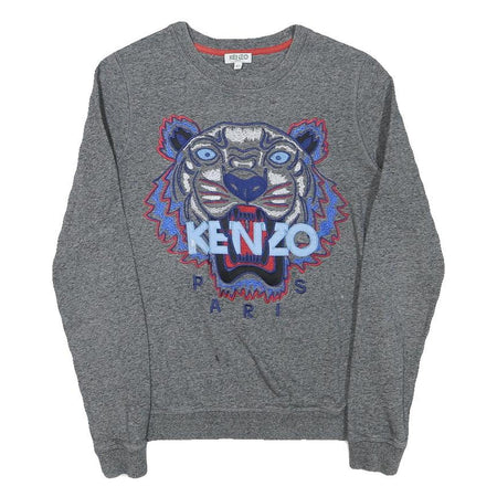 KENZO Mens Grey Cotton Blend Crew Neck XS Embroidered Tiger Sweatshirt