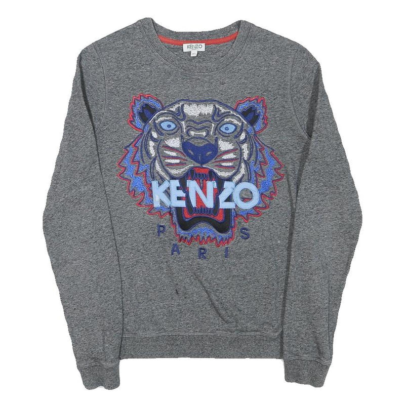 KENZO Mens Grey Cotton Blend Crew Neck XS Embroidered Tiger Sweatshirt