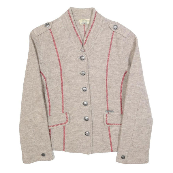 SPIETH & WENSKY Womens Beige Wool Button Jacket UK 12 Plain Classic Tailored