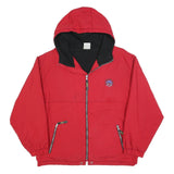 LA MODE DES MONTAGNES Mens Red Hooded Jacket L Polyester Blend Plain Zip Outdoor