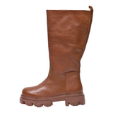 STEVE MADDEN High Boots Brown Leather Womens UK 8.5