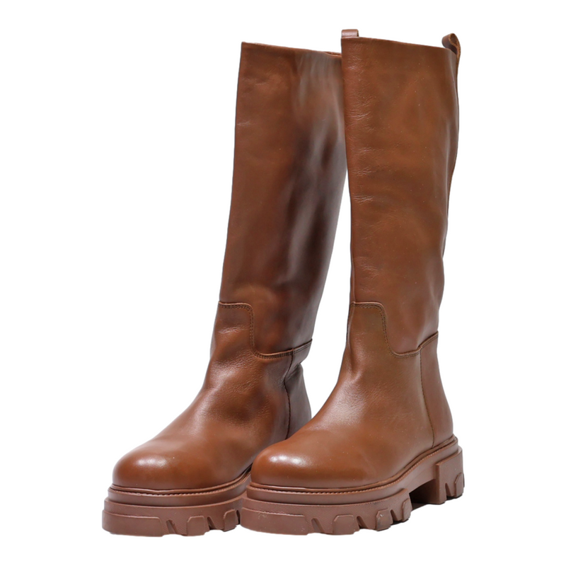 STEVE MADDEN High Boots Brown Leather Womens UK 8.5