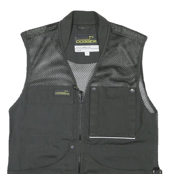 DOGGER Mens Black Safari Vest XS Polyester Blend Mesh Zip Outdoor Utility Jacket