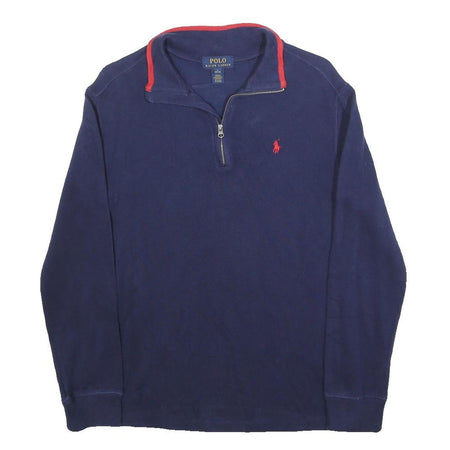 POLO RALPH LAUREN Boys Navy Blue Pullover Plain Crew Neck Cotton L Jumper