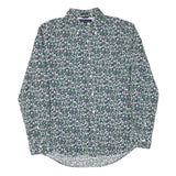 TOMMY HILFIGER Mens Green & White Floral Pattern Shirt L Cotton Blend Casual