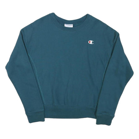 CHAMPION Womens Blue Crew Neck S Cotton Blend Pullover Logo Sweatshirt