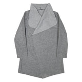 Womens Grey Plain Jacket S Polyester Classic Relaxed Collar Long Sleeve