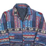 Womens Blue Red Patterned Classic Polyester Blend Quilted Jacket M Zip