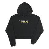 FILA Womens Black Hoodie L Cotton Blend Pullover Cropped Sweatshirt