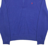 POLO RALPH LAUREN Mens Blue Jumper Plain 1/4 Zip Crew Neck Cotton L Stylish