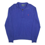 POLO RALPH LAUREN Mens Blue Jumper Plain 1/4 Zip Crew Neck Cotton L Stylish