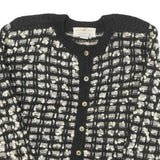 PERUVIAN CONNECTION Womens Black & Cream Patterned Wool Jumper Crew Neck Chunky