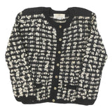 PERUVIAN CONNECTION Womens Black & Cream Patterned Wool Jumper Crew Neck Chunky