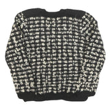 PERUVIAN CONNECTION Womens Black & Cream Patterned Wool Jumper Crew Neck Chunky