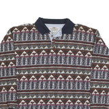 COTTON MILL Mens Brown & Green Patterned Long Sleeve Polo Shirt L Cotton Blend