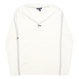 TOMMY HILFIGER Girls White & Grey Plain Jumper 1/4 Zip Basic Knit L Cotton Blend