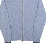 TOMMY HILFIGER Mens Blue Wool Blend Patterned Jumper Full Zip Crew Neck M Rib