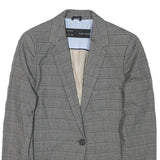 ZARA BASIC Womens Grey Check Blazer Jacket S Polyester Blend Classic Tailored