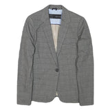 ZARA BASIC Womens Grey Check Blazer Jacket S Polyester Blend Classic Tailored