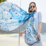 Anyyou 100% Mulberry Silk Sky Blue Long Scarf for Women Luxury Beach Shawl Swimwear Cover-Up Pashmina Wrap Foulard