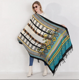 Anyyou 100% Merino Wool Pattern Chill Blues Silk Satin Large Winter Scarf Pashmina Shawl Bandana Perfect For Women Ladies Fashion Style