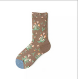 Anyfootwear 5 Pairs Size 5-9 Unisex Long Socks Cartoon Floral Bouquet Nature Print Design Warm Winter Socks Comfortable Casual Foot Accessories