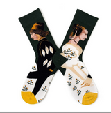 Anyfootwear 5 Pairs Size 5-9 Fashion Socks for Women Combed Cotton Art Abstract King Queen Oil Painting Novelty Funny Happy Christmas Gift Casual Crew Socks