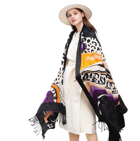 Anyyou 100% Merino Wool Animal Pattern Silk Satin Large Winter Scarf Pashmina Shawl Bandana Perfect For Women Ladies Fashion Style