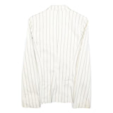 ZARA Womens White & Grey Striped Tailored Button Cotton Blend Blazer Jacket S
