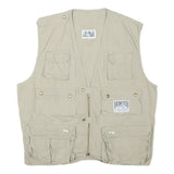HUNTER SPORT Mens Beige Cotton Blend Utility Vest L Multi Pocket Zip Casual