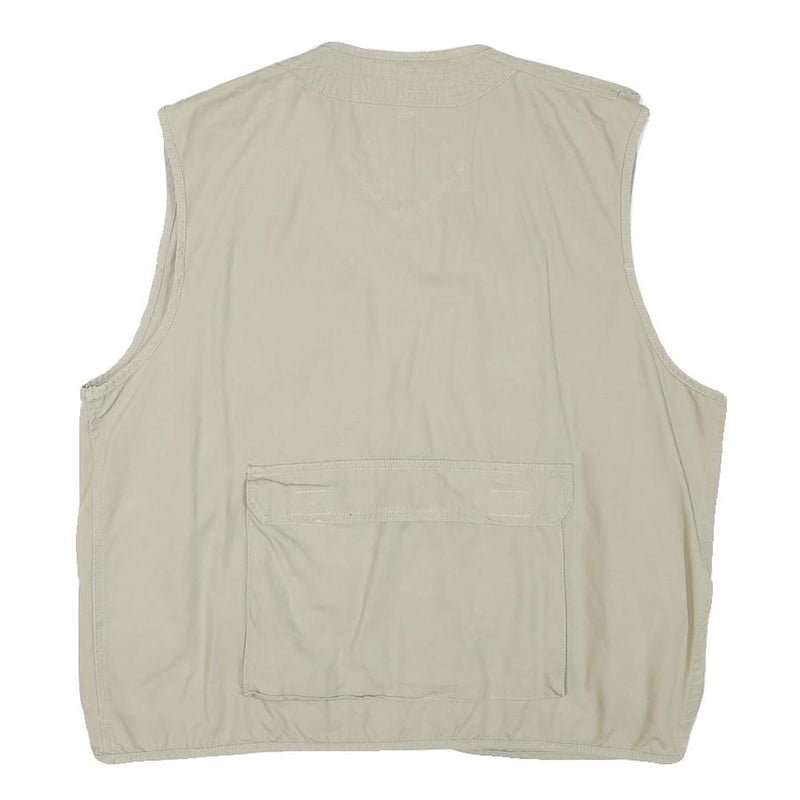 HUNTER SPORT Mens Beige Cotton Blend Utility Vest L Multi Pocket Zip Casual