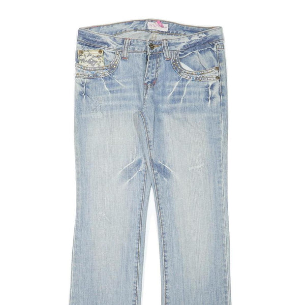 WENDJS Womens Jeans Blue Regular Straight Denim Medium W29 L30 Studded Lace