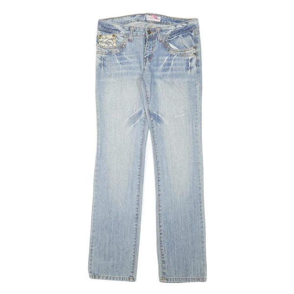 WENDJS Womens Jeans Blue Regular Straight Denim Medium W29 L30 Studded Lace