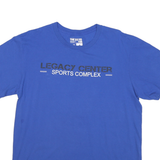 ADIDAS Mens Blue Graphic T-Shirt L Short Sleeve Crew Neck Legacy Center