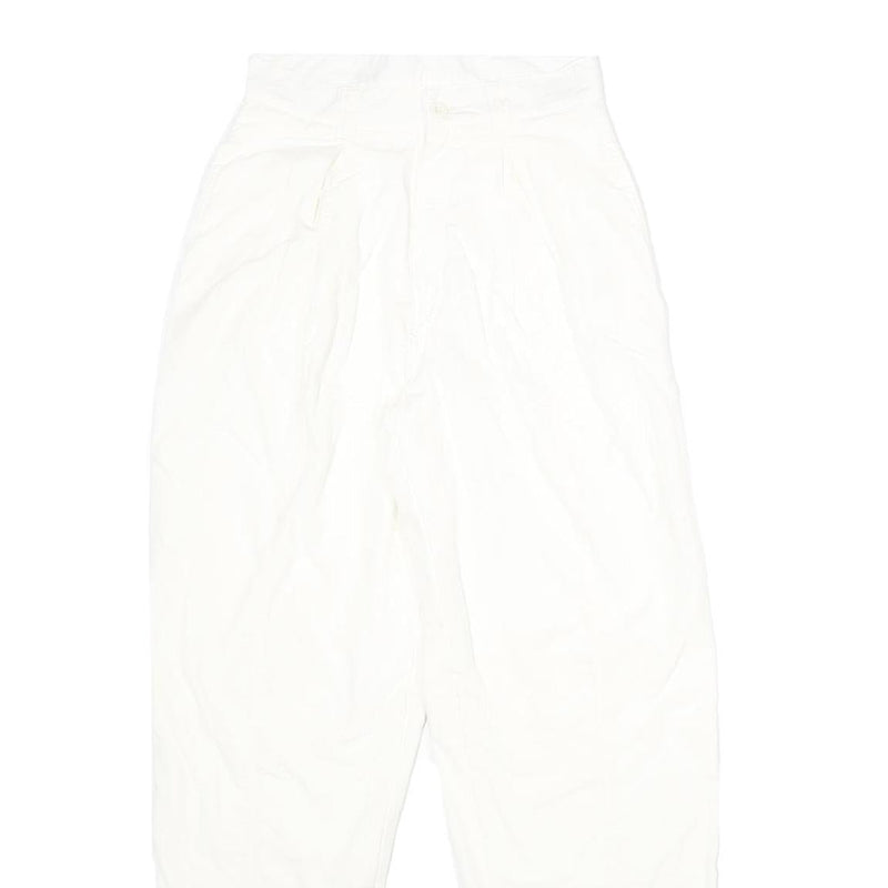 Womens White Classic Fit Cotton Blend Trousers W24 L32 Zip Closure Casual