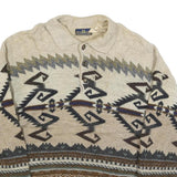 FIUME Mens Beige Brown Patterned Wool Blend Polo Jumper M Pullover Chunky Knit