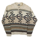 FIUME Mens Beige Brown Patterned Wool Blend Polo Jumper M Pullover Chunky Knit