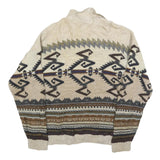 FIUME Mens Beige Brown Patterned Wool Blend Polo Jumper M Pullover Chunky Knit