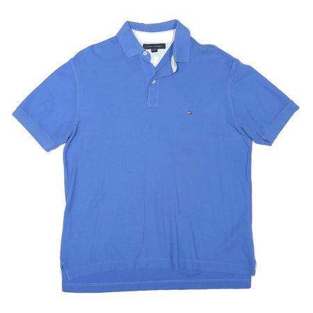 TOMMY HILFIGER Mens Blue Short Sleeve Plain M Polo Shirt Classic Cotton Blend