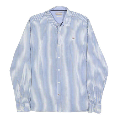 NAPAPIJRI Mens Blue And White Stripe Shirt L Casual Cotton Long Sleeve Button