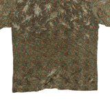 OMEGA Mens Brown Green Paisley Silk Shirt L Button Short Sleeve Summer