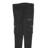 GIANNI KAVANAGH Mens Cotton Blend Black Slim Cargo Trousers W30 L32 Drawstring