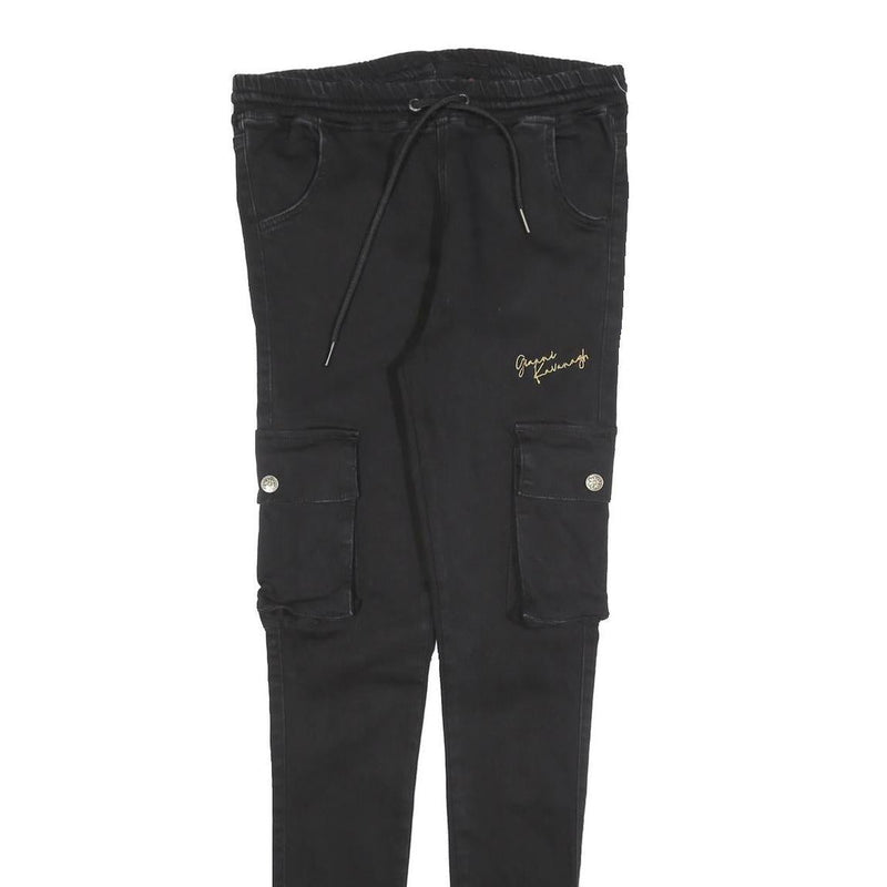 GIANNI KAVANAGH Mens Cotton Blend Black Slim Cargo Trousers W30 L32 Drawstring