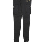 GIANNI KAVANAGH Mens Cotton Blend Black Slim Cargo Trousers W30 L32 Drawstring